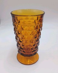 Indiana Glass Whitehall Amber Cubist Footed Tumbler 6″ Tall – Single Tumbler