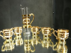 Vintage Russian Martini Cocktail Set Pitcher ~ Stirrer ~ 5 Handled Glasses