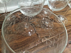 4 Vtg Lacy Needle Etched Wine Goblets Glasses LEAVES American Cut ? HTF 7.25»