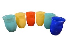 6 Hazel Atlas FINE RIB PRIMARY COLORS 4″ WATER TUMBLERS Glasses