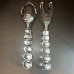 Vtg Imperial Glass Clear Fork & Spoon Candlewick Salad Serving Set MCM 60-70’s