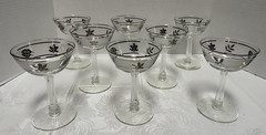 8 MCM Vtg Frosted Silver Leaf Wine Glass Set Stemmed Champagne Sherbet 5.5″