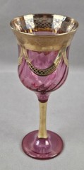 Vintage Italian or Bohemian Twist Cranberry Glass & Gold Gilt Swags 8 OZ Goblet