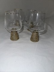 Set of 4 Gold Rim Jeweled Base Cocktail Glasses 4 in Decorative Barware