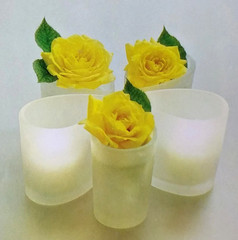 Rare Boxed Set of Frosted Glasses by John Timothy Curran /Flower & Candle Holder