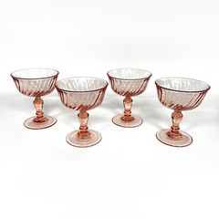 VTG 1970s Arcoroc France Rosaline Pink Swirl Champagne Sherbet Glasses Set 4