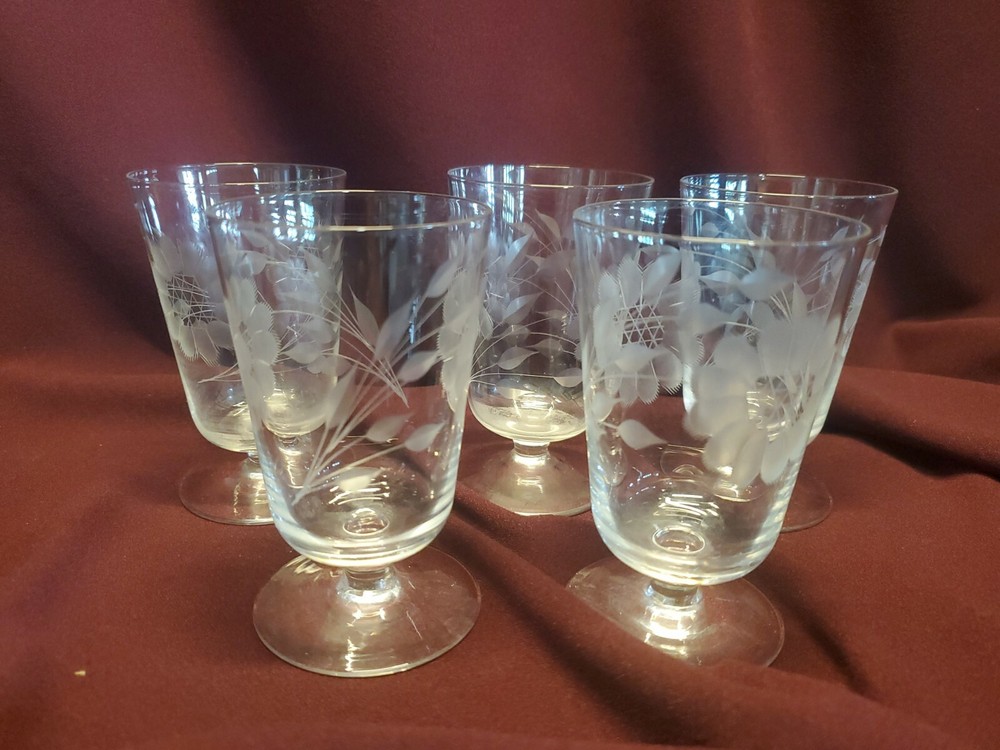 Vintage Floral Juice Glasses Barware set of 5 – 4 oz – Cornflower by Hughs