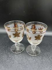 FOUR Libbey GOLDEN FOLIAGE 5.5″ Stemmed Goblet Mad Men MCM VTG Oak Gold Leaf