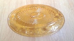 Vintage Indiana Glass Amber Daisy Oval Serving Plate, 10 3/4″ Length x 8″ Width