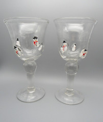 2 Artland Fused Glass – Snowman – Art Glass Wine Water Goblet Hand Blown