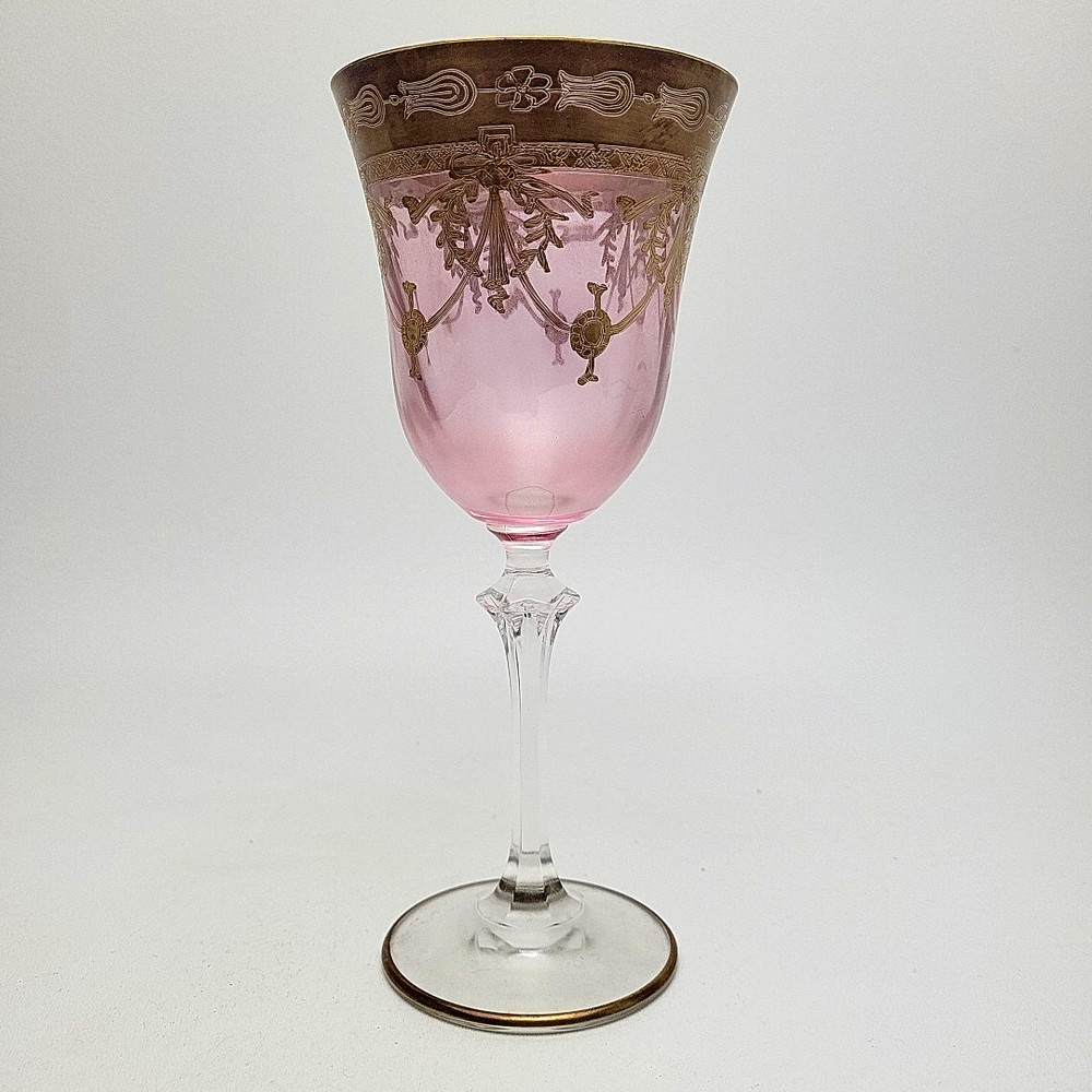 Venetian Medici Murano Light Purple Wine Goblet Glass 24K Gold