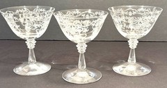 1942 Fostoria Romance Crystal Etched Sherbert Cocktail glasses Mint Bows *4.2hd