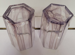 2 DIANE VON FURSTENBERG HIGHBALL GLASS TUMBLERS LILAC STRIPES 4.75 INCHES 12 OZS