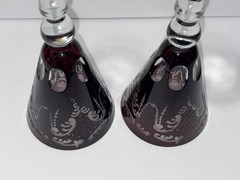 MINT Set Of 2 Crystal Ruby Red Cut To Clear Wine Glasses VTG Etched Window