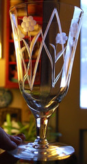 Vtg Set 5 Hand Cut Floral & Arch OPTIC DEPRESSION GLASS Iced Tea Goblets 6.25″