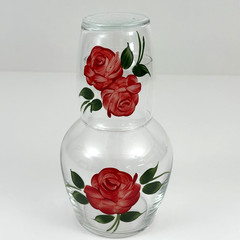 Libbey Tumble Up Bedside Glass Hand Painted Roses Vintage
