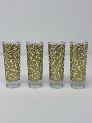 Vintage Gold Leopard Print Small Bar Glasses Set of 4 Retro Tumblers | 0152