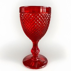 Vintage Ivima Ruby Red 6.5″ Stem Glass Diamond Point Water Wine Goblet