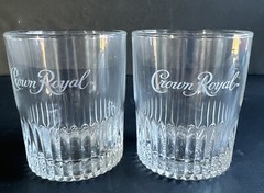 TWO 8oz Drink Glasses Whiskey Rocks Crown Royal 3 1/2” Etched & Embossed Logo (T