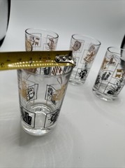 Set Of 4 Juice Glasses Nautical Theme in Gold Black 3-3/4″ T 2-3/8”