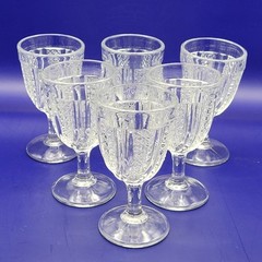 Antique 6 Early American Pattern Wine Glasses McKee Feather Collection 4″×2 1/8″
