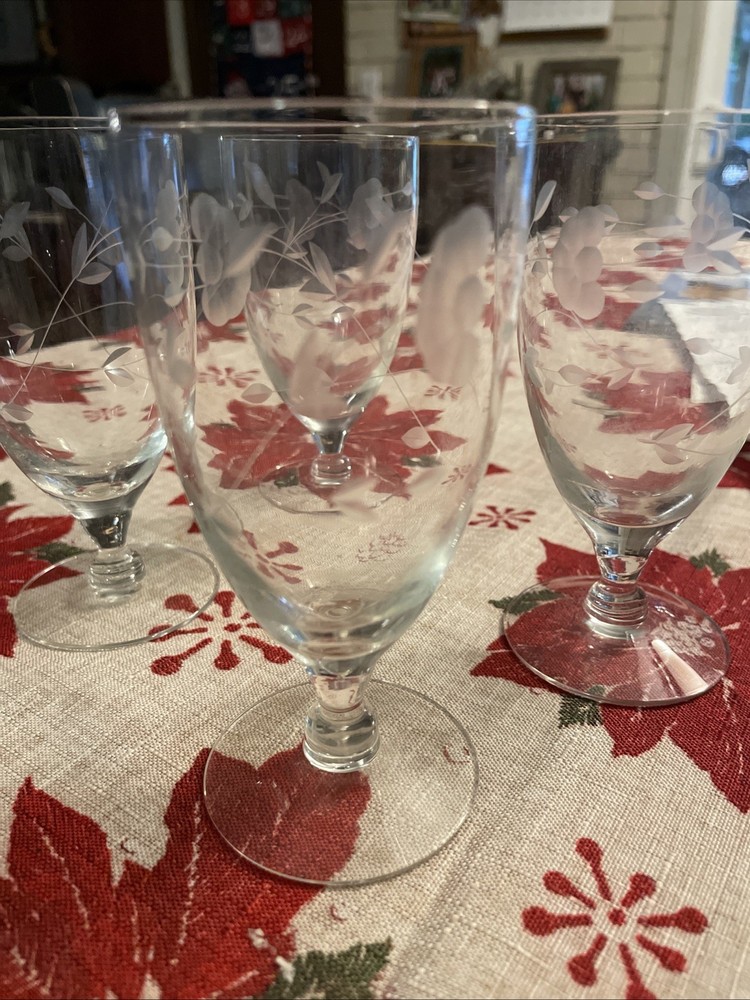 Princess House Stemware Juice Floral 4 1/2” Tall Glass, 2 1/4” Wide At Top
