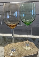 2 Lenox Tuscany Seasons Swirl Dots Crystal Wine Glasses Gold  & Emerald