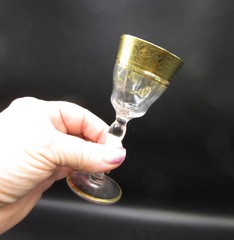 6 Tiffin 1.5 oz Cordial Glasses Gold Encrusted Rambler Rose Elegant 15042 Stems