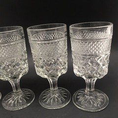 Set of 4 Wexford Anchor Hocking Water 6 5/8” Goblet Diamond Cut Stemmed Vtg