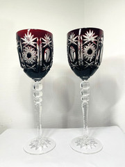 Deep Ruby RED Wine Stems Pair Crystal Karl Klokotschnik Zwiesel Germany 9.75in