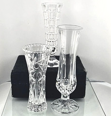 3 Vintage Mixed Set Vases cut glass crystal Mikasa Cristal D’Arques romantic