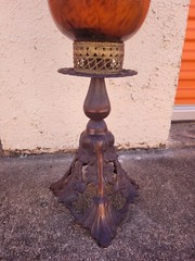 Large 23″ Tall Amber Tortoise Shell Glass VASE/Candle Holder. HEAVY Brass BASE