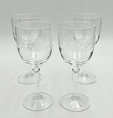 Set of 4 French Ornate Etched Crystal Goblets Cristal D’Arques Durand Dampierre