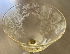 Set (8) Antique/Vintage GOLD/YELLOW Etched Crystal Glasses, Cordial/Liquor