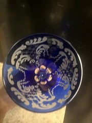 bohemian Colbalt Blue Sorelle Etched Cut To Clear Wine Glass 9 1/2”