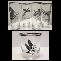 Vintage Federal Silver Rim Fowl High Ball Glasses Set Of 4 And 1 Whiskey Glass