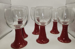 6 Vintage Crisa Clear Glass Low Tumbler W Studio Pottery Terracotta Bases Unique