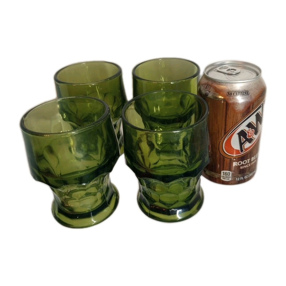 4 Mid Century Anchor Hocking Green Georgian Honeycomb Rocks Glasses Tumblers
