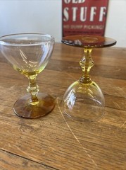 Pair Of Libbey Glass Co. «Forever Amber» Cocktail Glass 4″h Vintage Yellow Fade