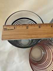 Vtg Striped Fiesta Glass Tumblers Two 6” (Blue & Black) And One 4.5” (Paprika)