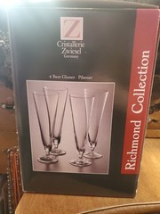 Pilsner Cristallerie Zwiesel Germany, Richmond Collection 4 ETCHED BEER GLASSES