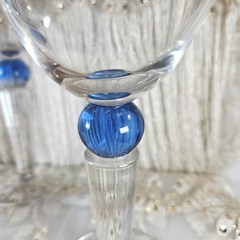 VGT 4 Art Glass MCM Danish Water Goblets Cobalt Blue Bubble Stem 8.5″H