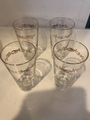4 Vintage Gold Floral Scroll Heavy Bottom Cocktail Glasses