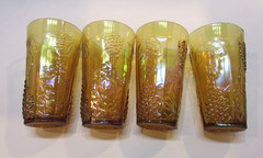 Four Marigold Grape 14 oz Harvest Iridescent Gold Carnival Indiana Glasses w Box