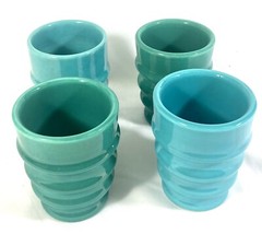 4 Vintage 1930s Metlox Poppy Trail Ceramic Tumblers Cups Green & Blue, Beverages