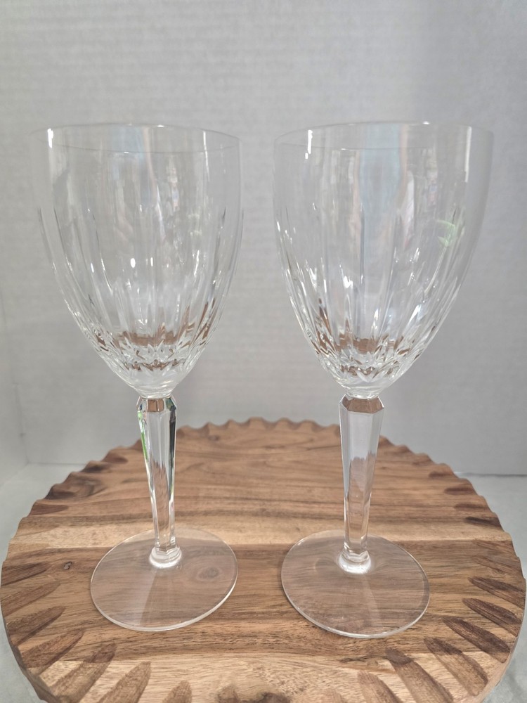 Set Of 2 Lenox Clarity Cut Clear No Trim Crystal Water Goblets 7 3/4″ EUC