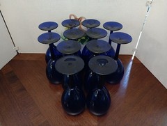 Set of (11 + 1) Pier 1 Solid Cobalt Blue Wine Glasses 12oz 8″ ~Read~