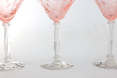 4 Tiffin Franciscan Flanders Pink Etched Tall Champagne Glasses 1920s 6.25″T