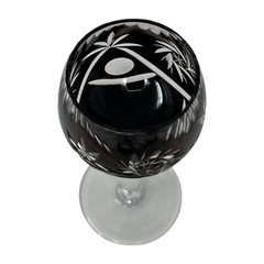 Vintage Bohemian Crystal Wine Goblet Hand Cut Dark Garnet Ruby Red Floral Design