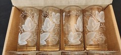 Libbey Partytime Glassware 8 PC Patio Set NEW in Original Box White Leaves